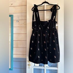 Cider Velvet Square Neck Floral Knotted Ruffle Mini Dress